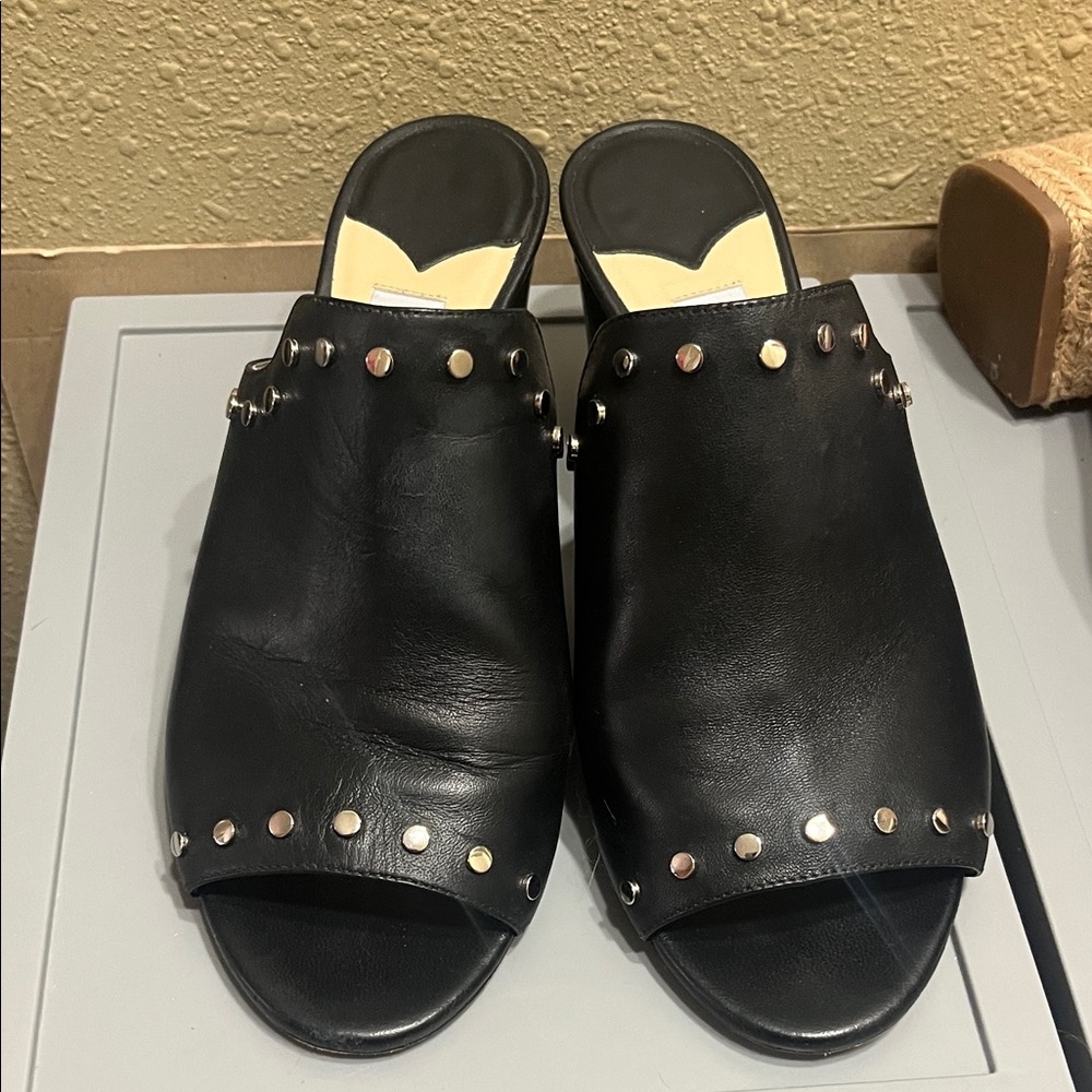 Jimmy Choo Black Leather Studded Clogs